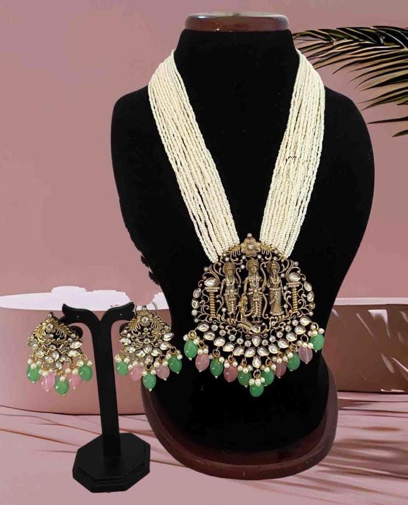 Ram Darbaar Long Set with Victorian Finishing by Navrang (Mint and Green)