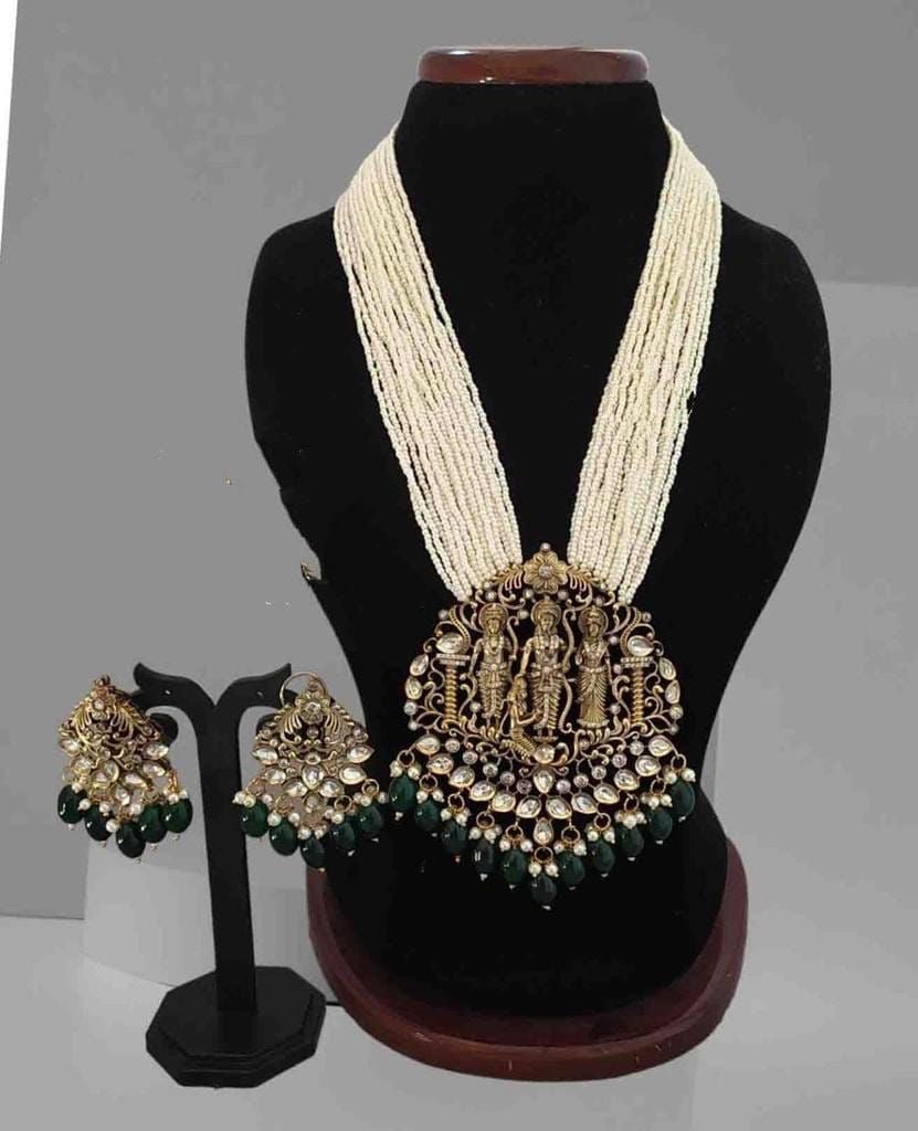 Ram Darbaar Long Set with Victorian Finishing by Navrang (Green)