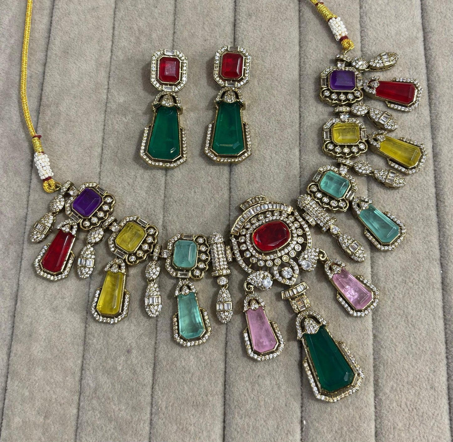 Aashika Choker Set with Doublet Fused Stone (Multicolour)