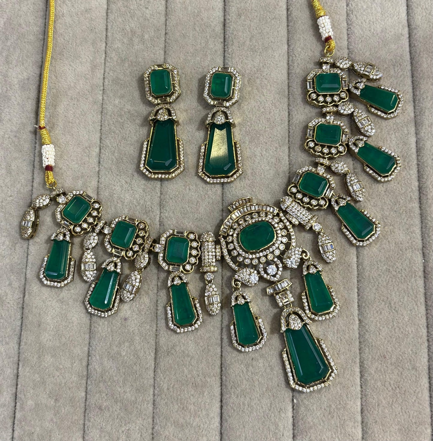 Aashika Choker Set with Doublet Fused Stone (Green)