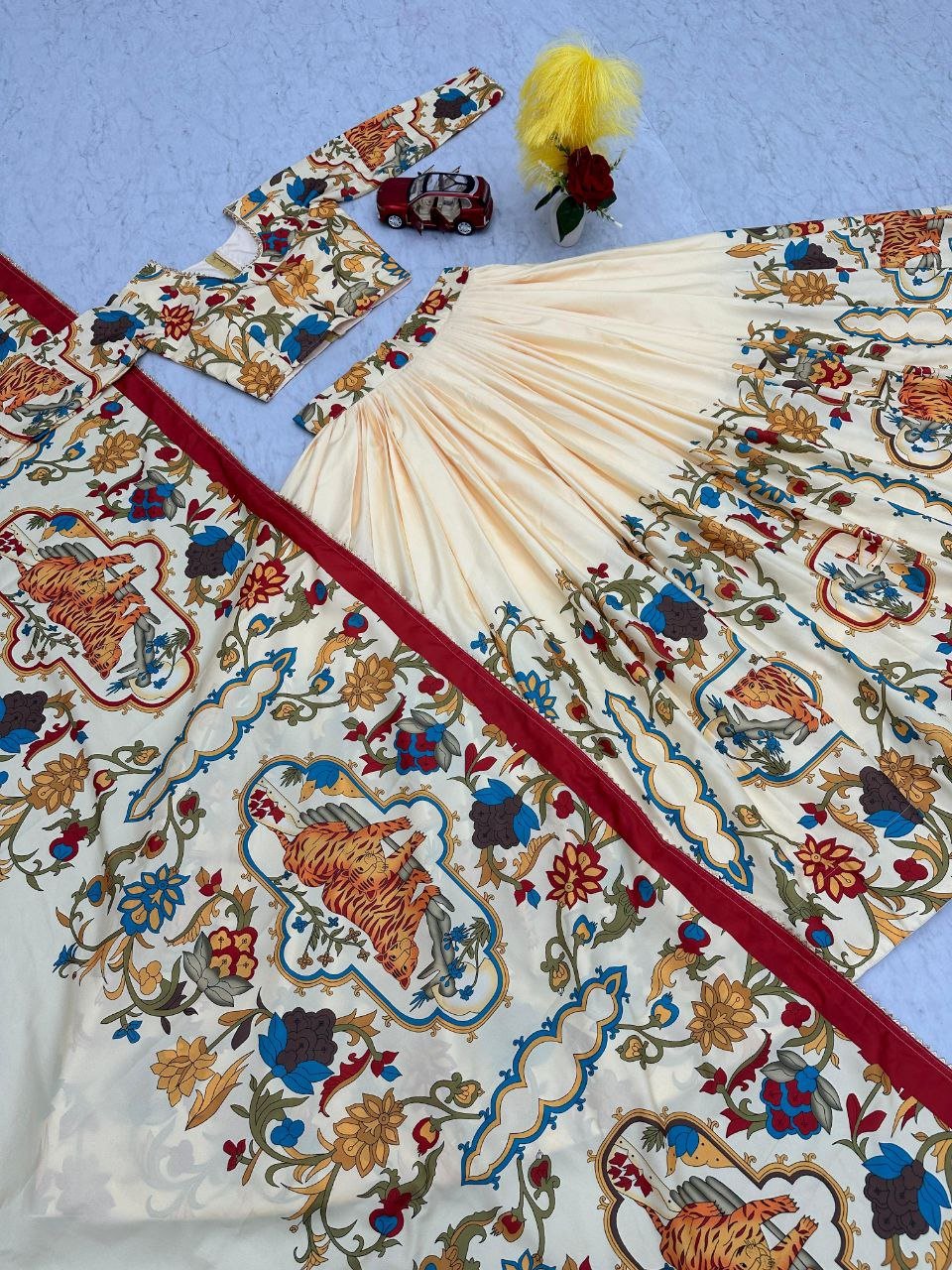 Harshvi Kalamkari Chent Lehenga Choli by Navrang