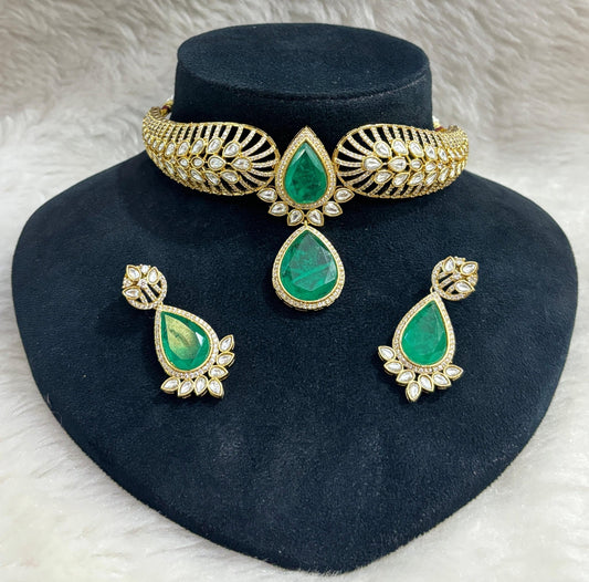 Eleganza Moissanite Choker set with doublet stone (Green)
