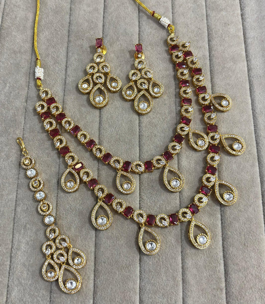 Manikya 2 Layer Silver Foil Necklace (Maroon)