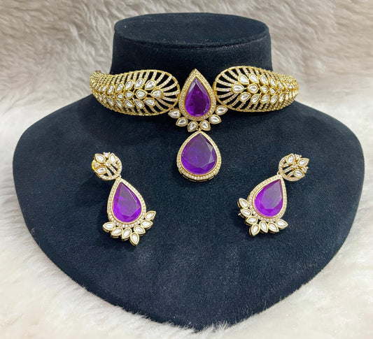 Eleganza Moissanite Choker set with doublet stone (Purple)