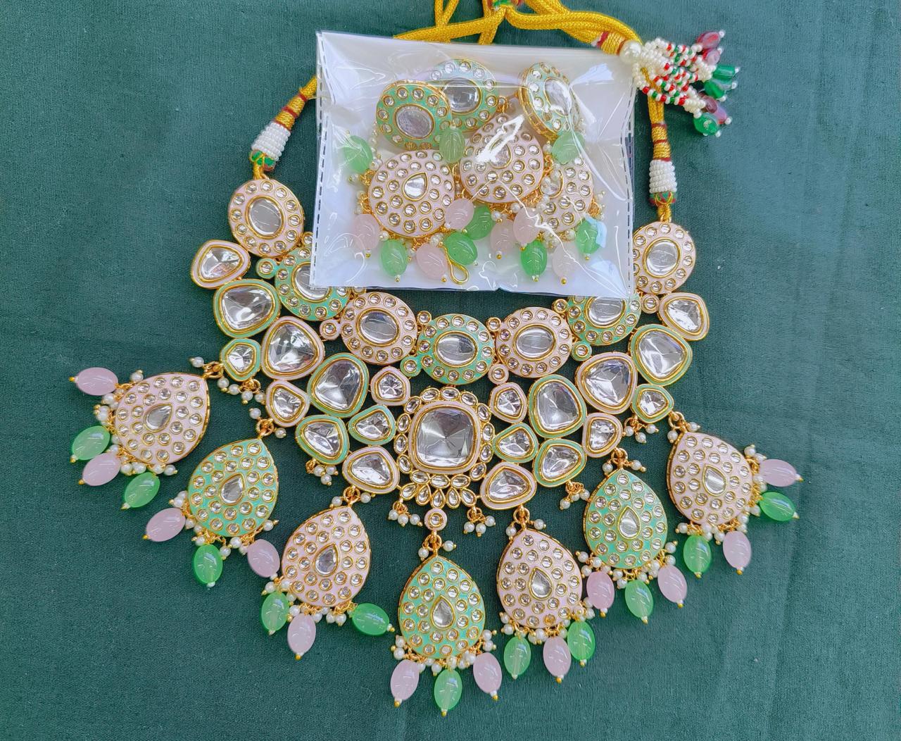 Emery Necklace set by Navrang (Pink & Mint)