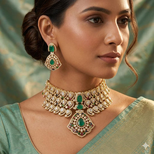 Niyati Bridal Choker Set with Moissanite,  Polki and Doublet Stone