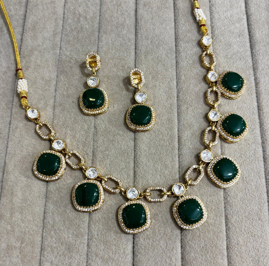 Kalyani Moissanite Necklace with Monalisa Stone (Green)