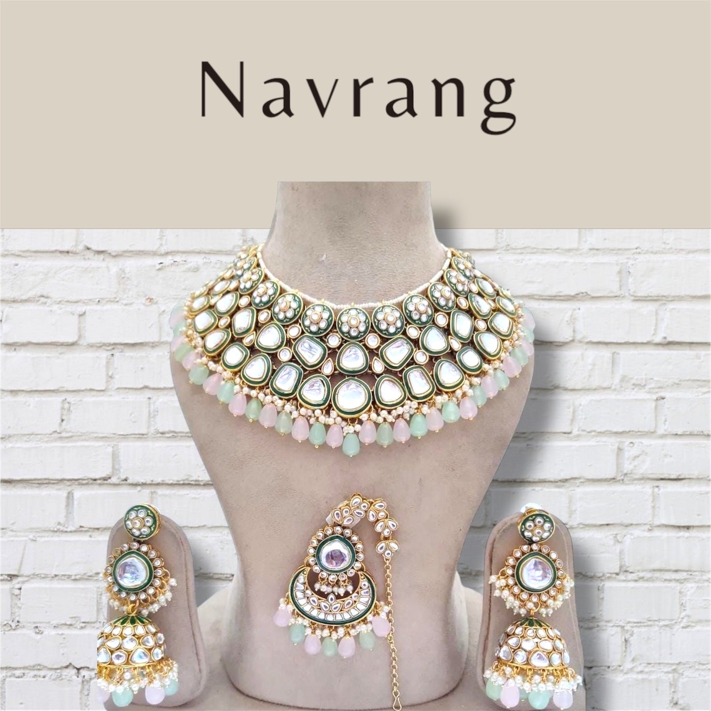 Calista Jewellery Set by Navrang (Pink & Mint)