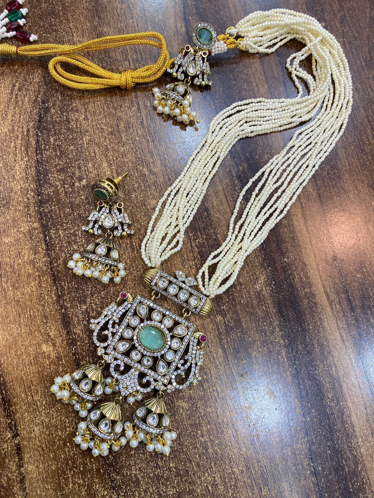 Rudra Center stone Long victorian jewellery by Navrang (Mint)