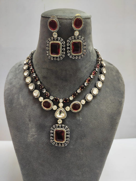 Harvi Maroon double layer Neckalce set by Navrang