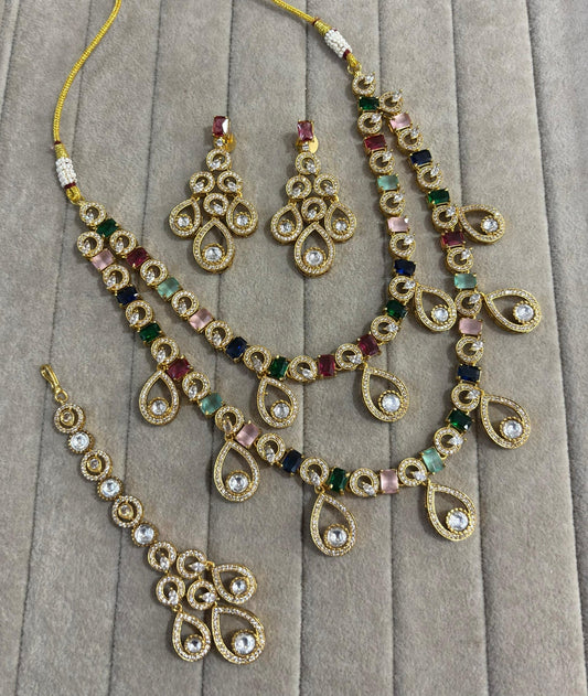 Manikya 2 Layer Silver Foil Necklace (Multicolor)