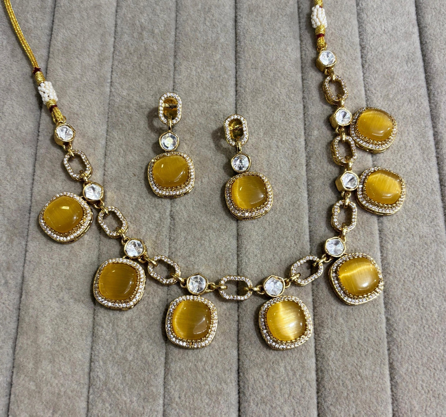 Kalyani Moissanite Necklace with Monalisa Stone (Yellow)