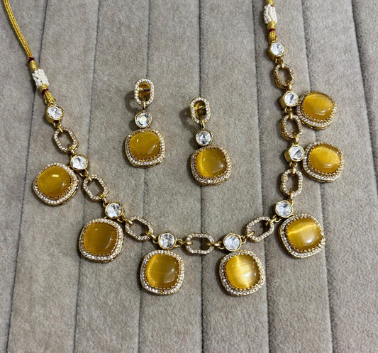 Kalyani Moissanite Necklace with Monalisa Stone (Yellow)