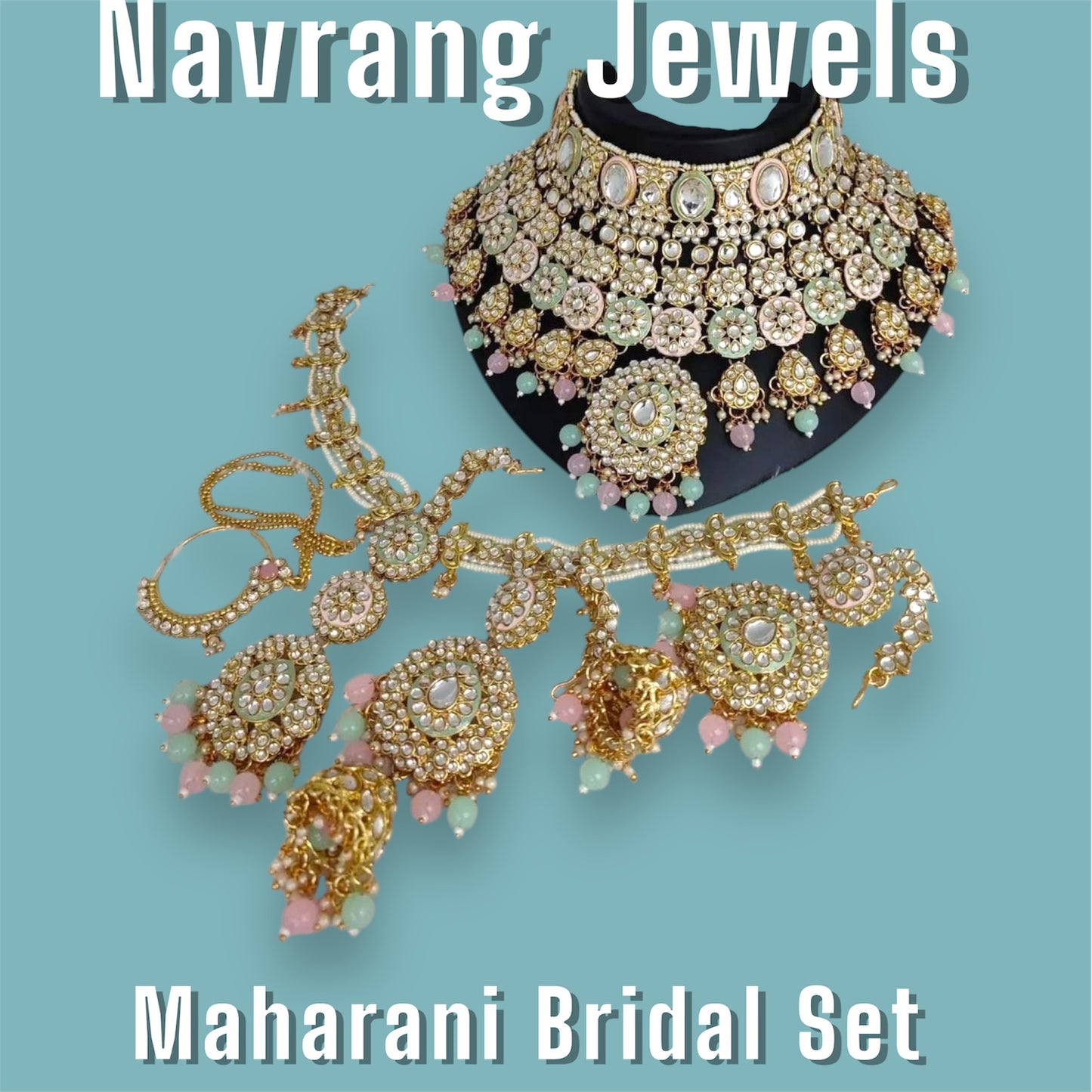 Maharani Bridal Set by Navrang (Pink & Mint)*