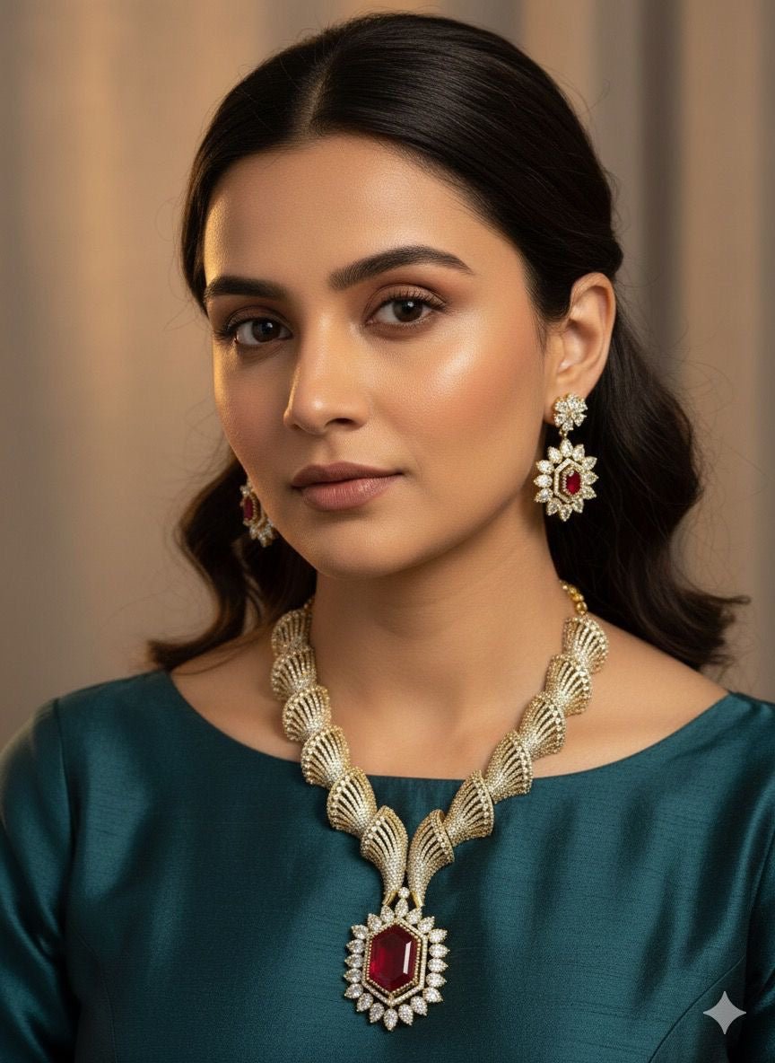 Glamora AD Necklace with doublet stone (Maroon)