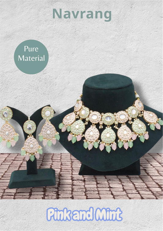 Kashvi Necklace set (Pink and Mint)