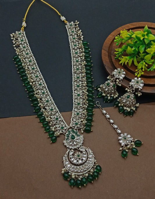 Lyric Long Necklace set by Navrang (Green)