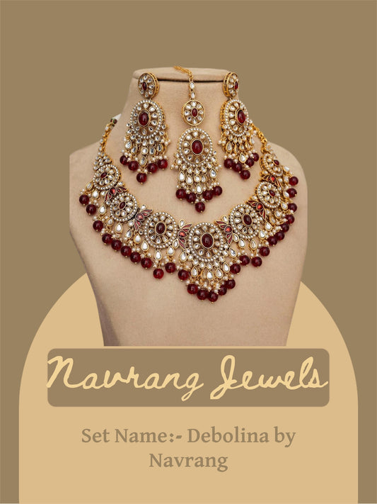 Debolina Necklace set by Navrang (Maroon)