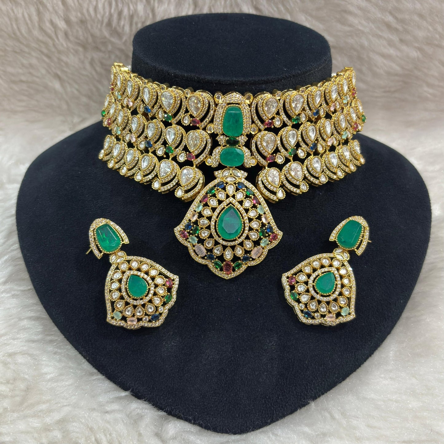Niyati Bridal Choker Set with Moissanite,  Polki and Doublet Stone