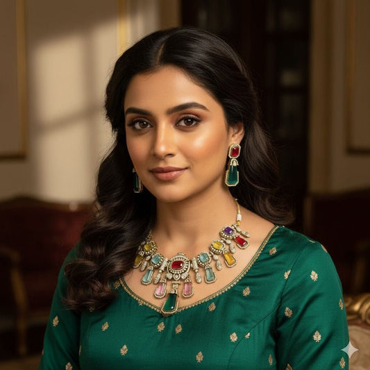 Aashika Choker Set with Doublet Fused Stone (Multicolour)