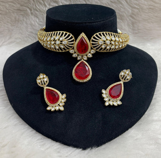 Eleganza Moissanite Choker set with doublet stone (Red)
