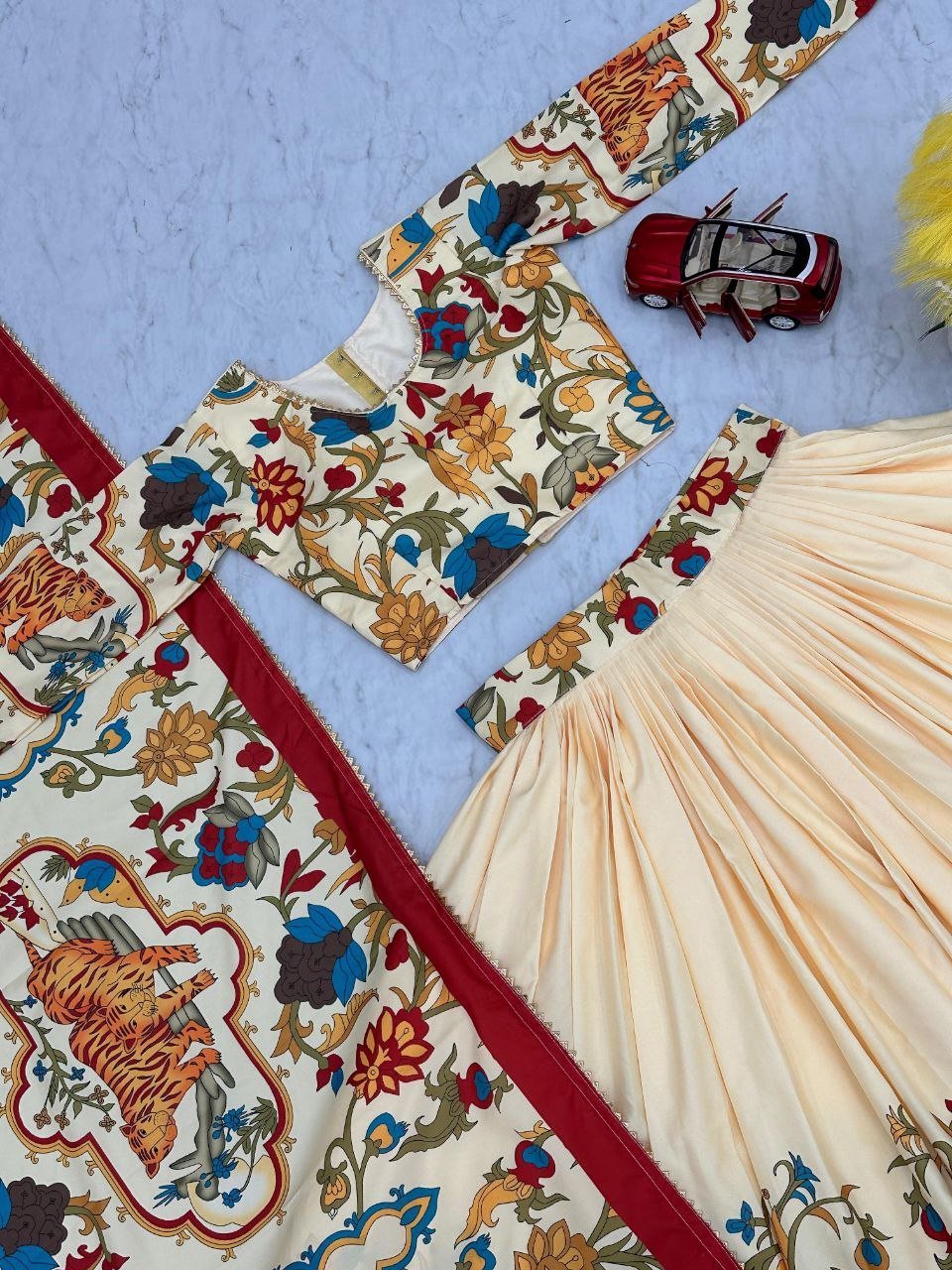 Harshvi Kalamkari Chent Lehenga Choli by Navrang