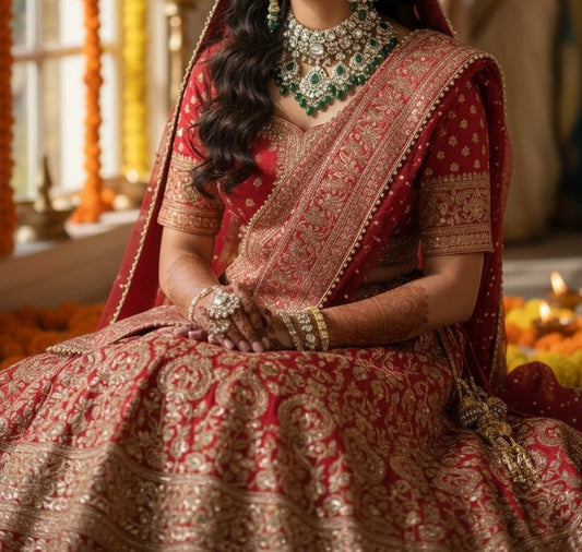 Geetika Semi Bridal Set by Navrang (Green)