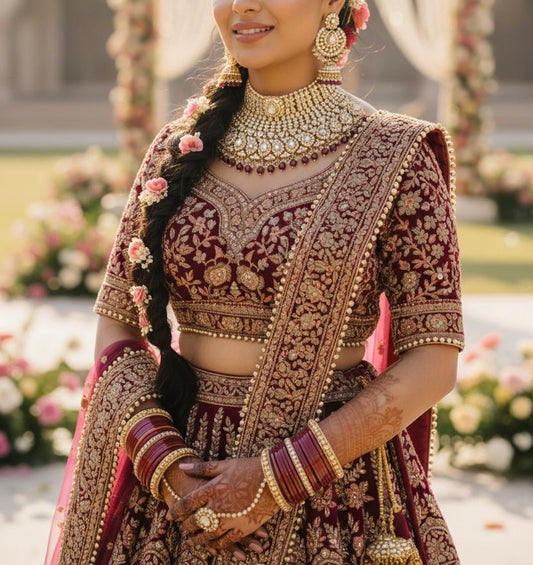 Lasya Golden Semi Bridal set By Navrang (Red)