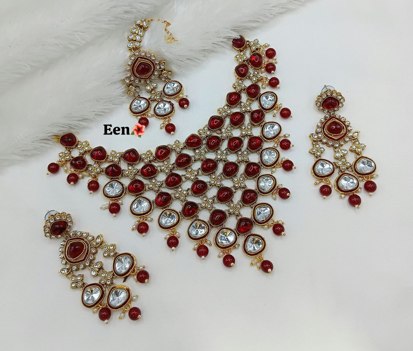 Lily Necklace set by Navrang (Maroon)