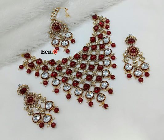 Lily Necklace set by Navrang (Maroon)