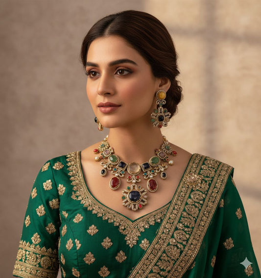 Kalyani Sabyasachi Inspired Necklace set with Real Stones