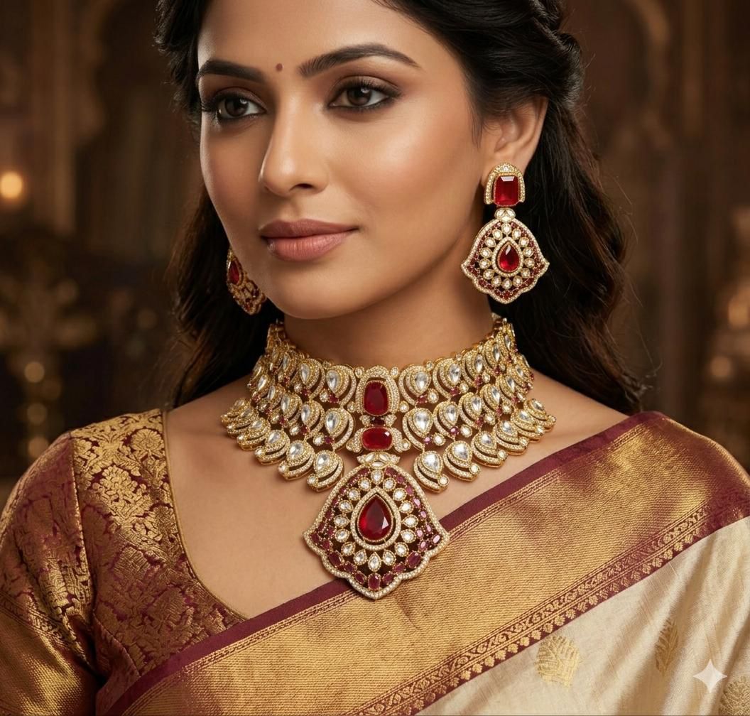 Niyati Bridal Choker Set with Moissanite,  Polki and Doublet Stone