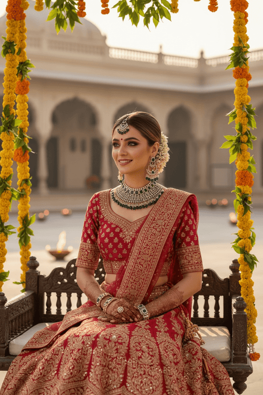 Hazel Semi Bridal set by Navrang (Green)