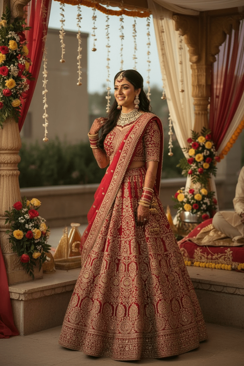 Princess Maroon Bridal Set by Navrang