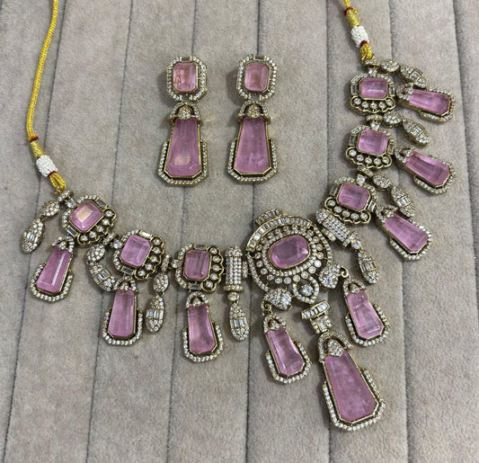 Aashika Choker Set with Doublet Fused Stone (Pink)