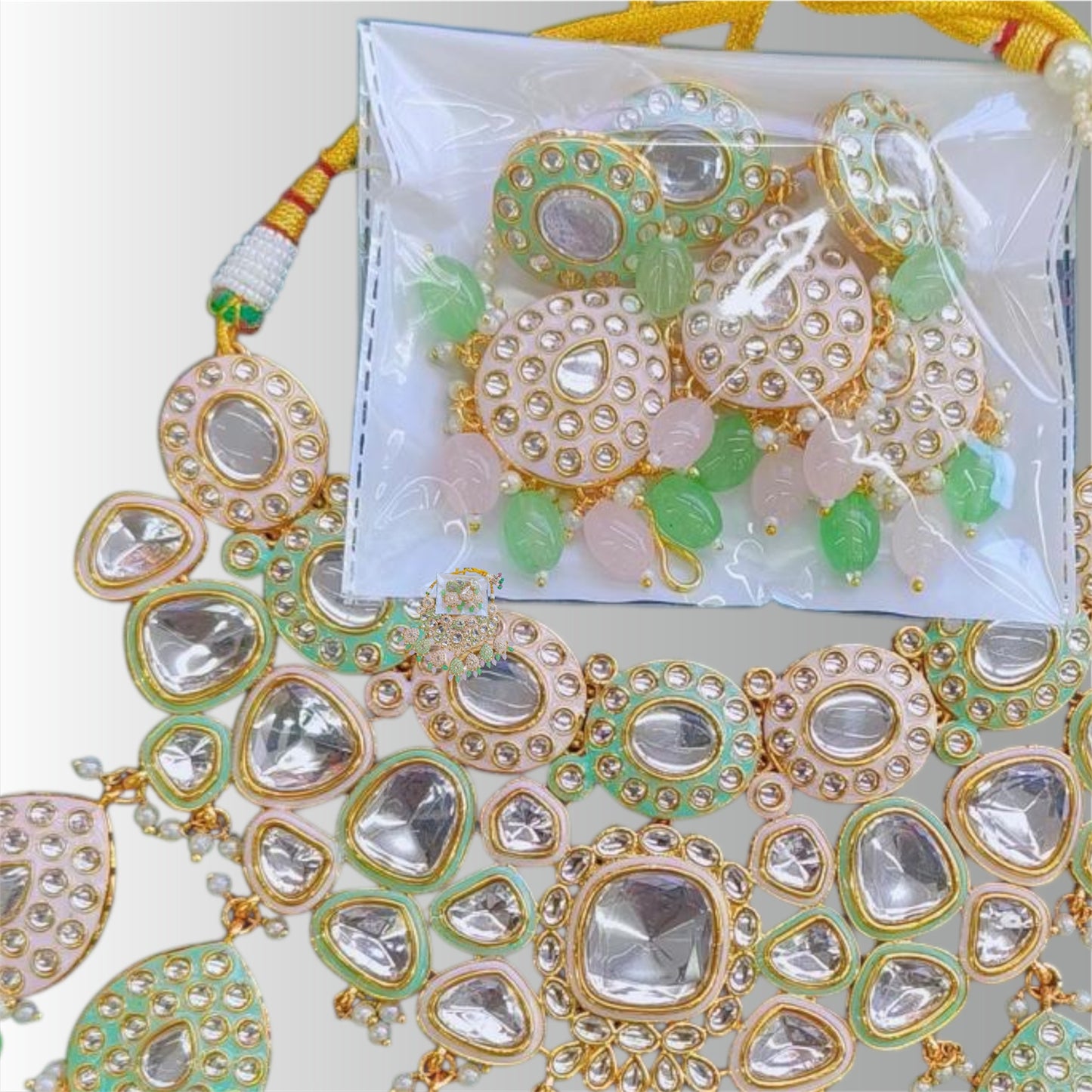 Emery Necklace set by Navrang (Pink & Mint)
