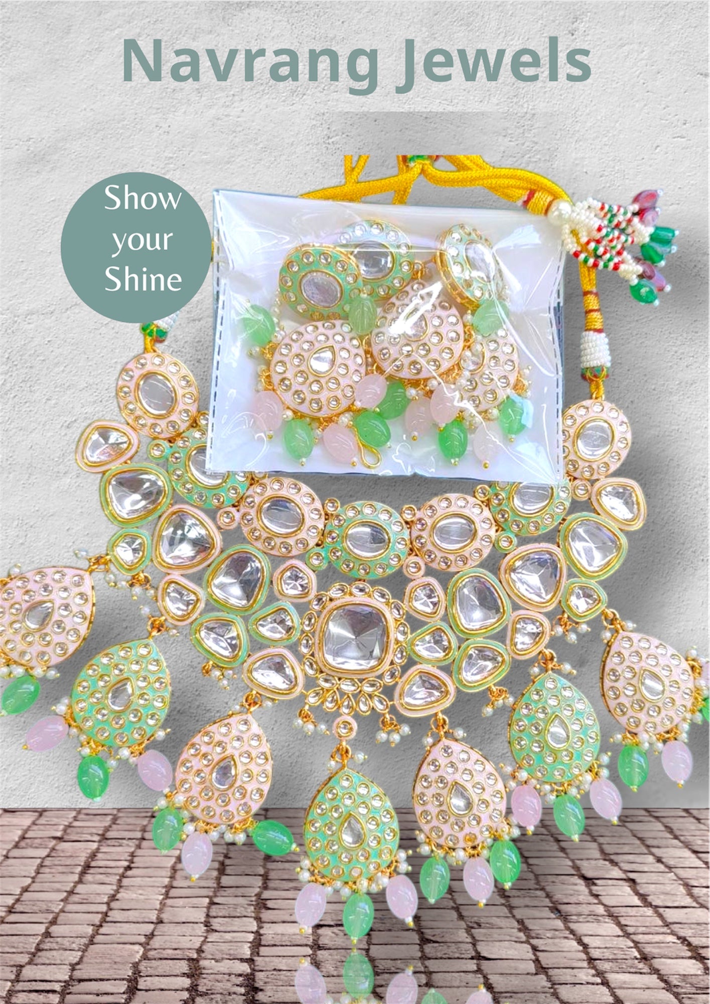 Emery Necklace set by Navrang (Pink & Mint)