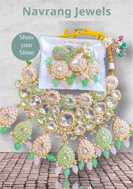 Emery Necklace set by Navrang (Pink & Mint)