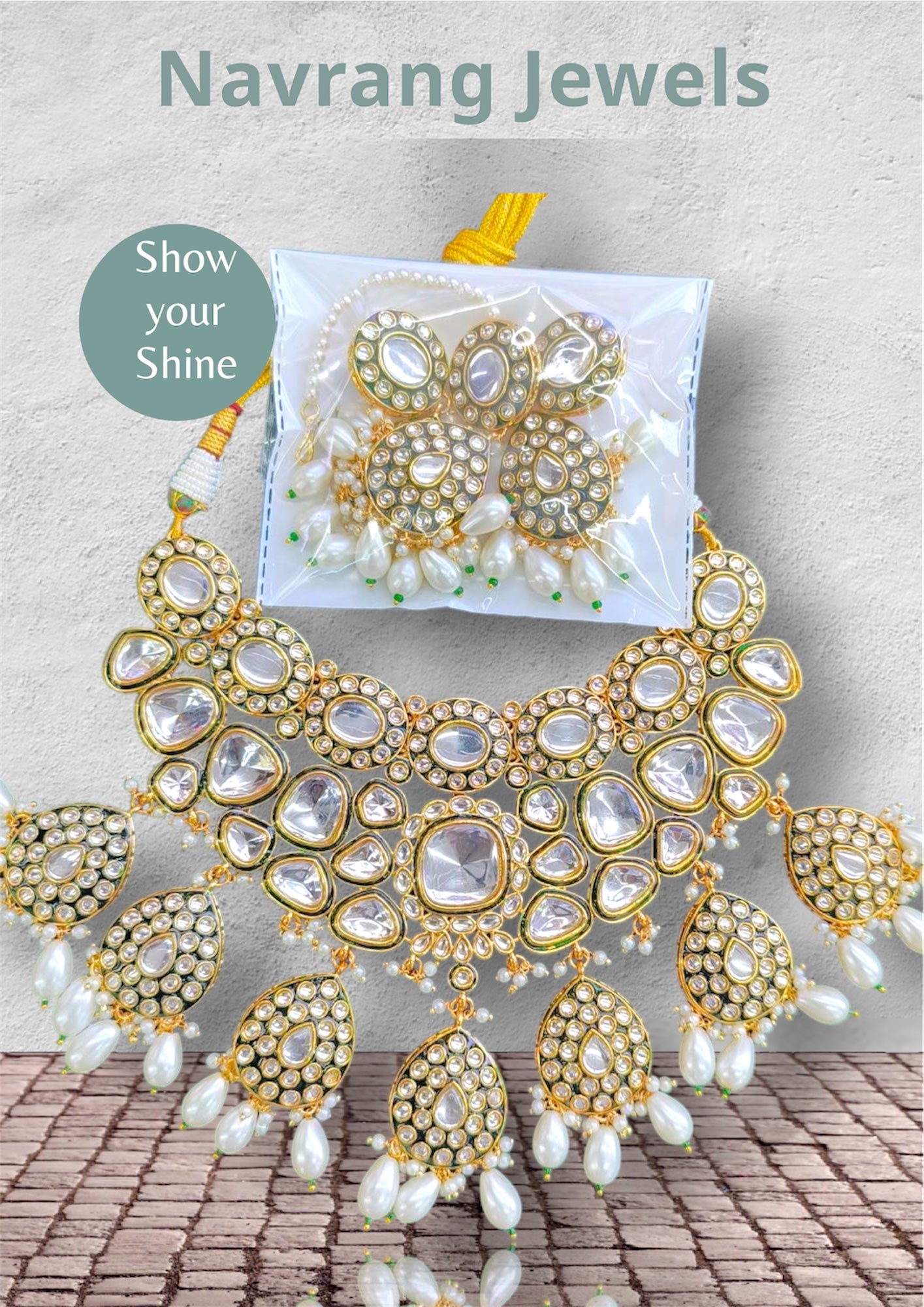 Emery white Necklace set by Navrang