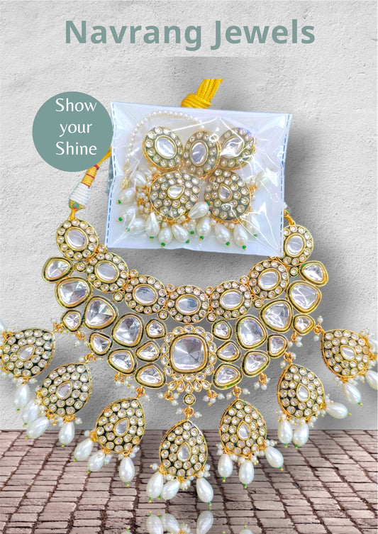 Emery white Necklace set by Navrang