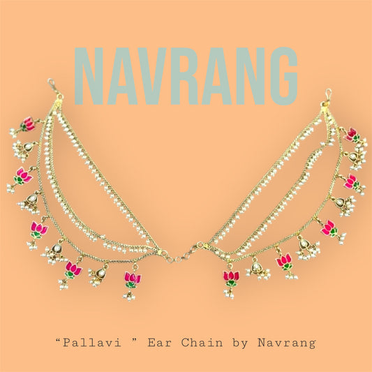 Pallavi Golden Lotus Ear Chain by Navrang