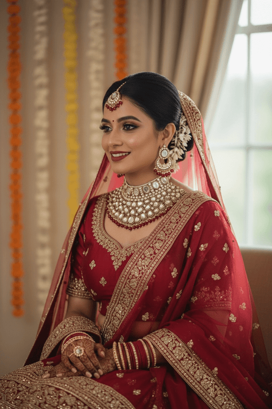 Meera Semi Bridal set By Navrang (Red)
