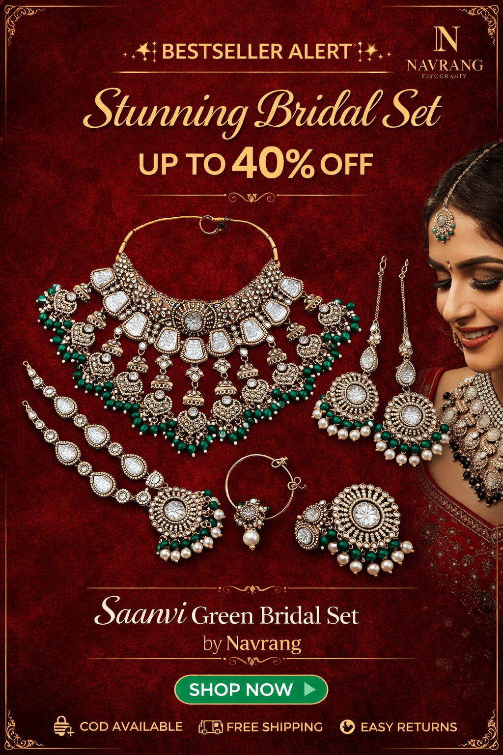 Saanvi Semi Bridal Set By Navrang (Green)